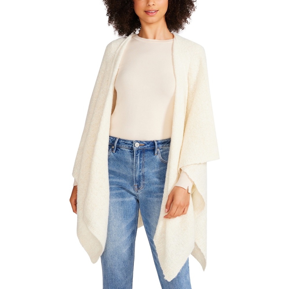 Steve Madden Women's Open Front Solid Boucle Lurex Cape